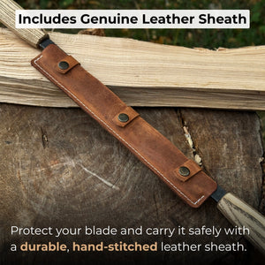 Straight Drawknife with Leather Sheath, 25 cm (9.84 inches) detail view by Sharky Forged Steel Tools