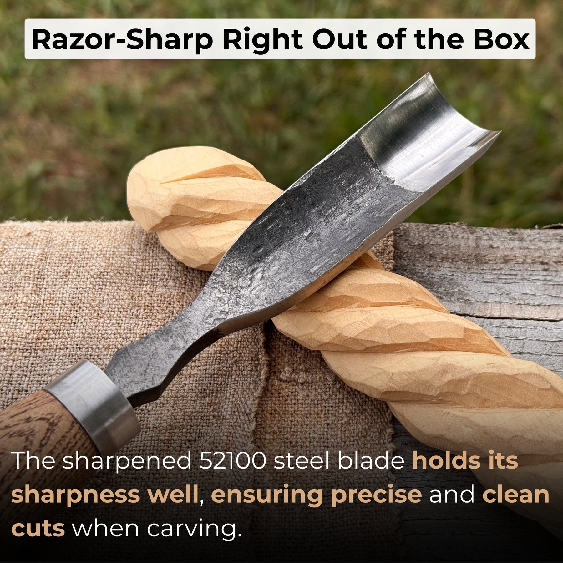 Straight Gouge (Rounded Chisel), 10 - 45 mm (0.4 - 1.8 inches) detail view by Sharky Forged Steel Tools