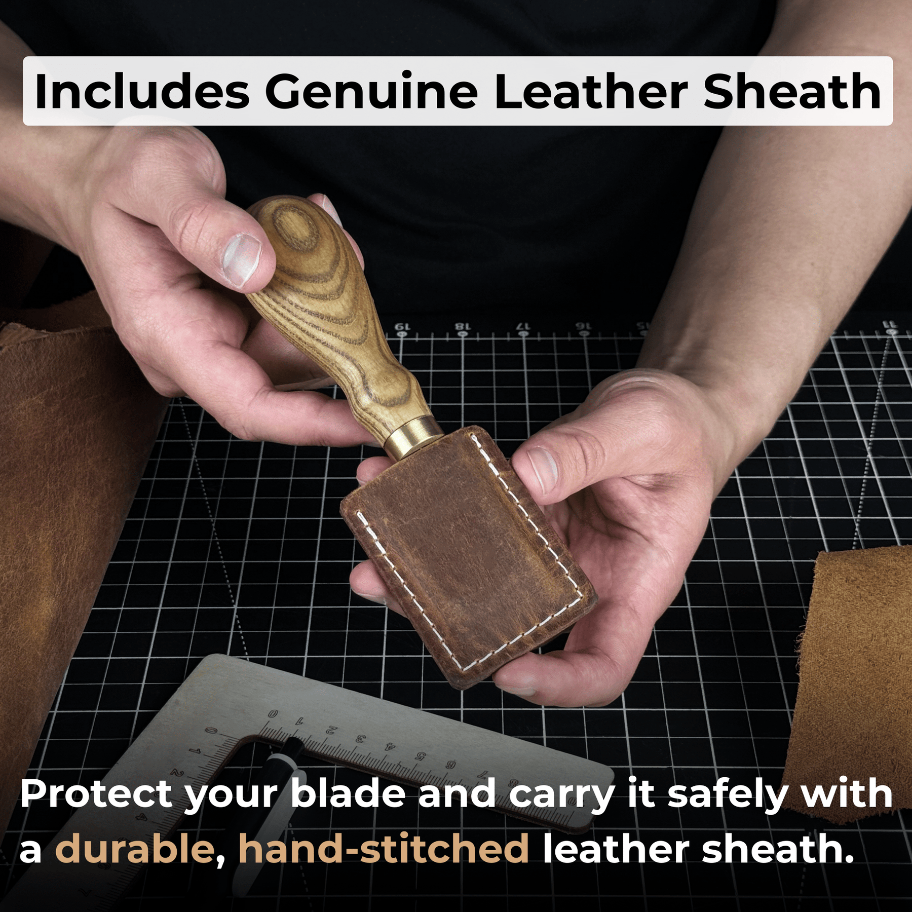 Straight Leather Skiving Knife, 3 cm (1.18 inches) detail view by Sharky Forged Steel Tools