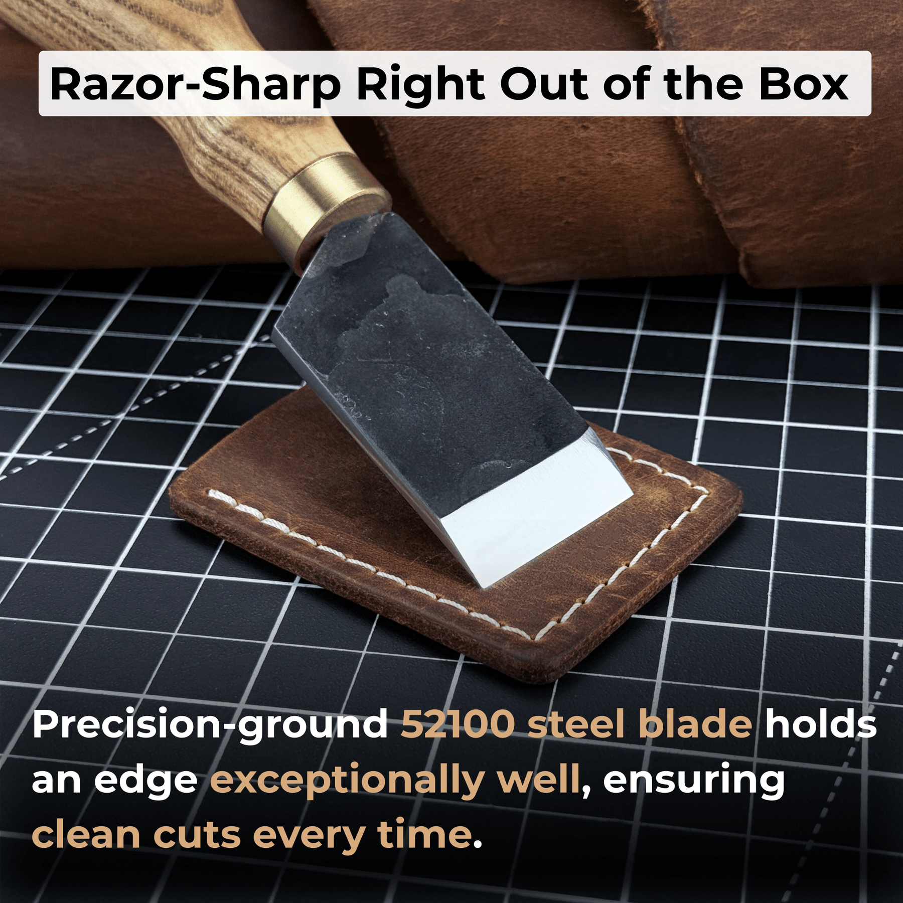 Straight Leather Skiving Knife, 3 cm (1.18 inches) detail view by Sharky Forged Steel Tools
