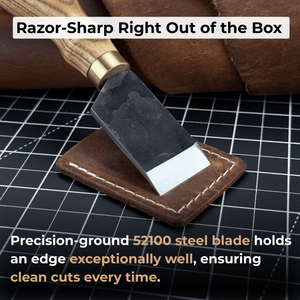 Straight Leather Skiving Knife, 3 cm (1.18 inches) detail view by Sharky Forged Steel Tools