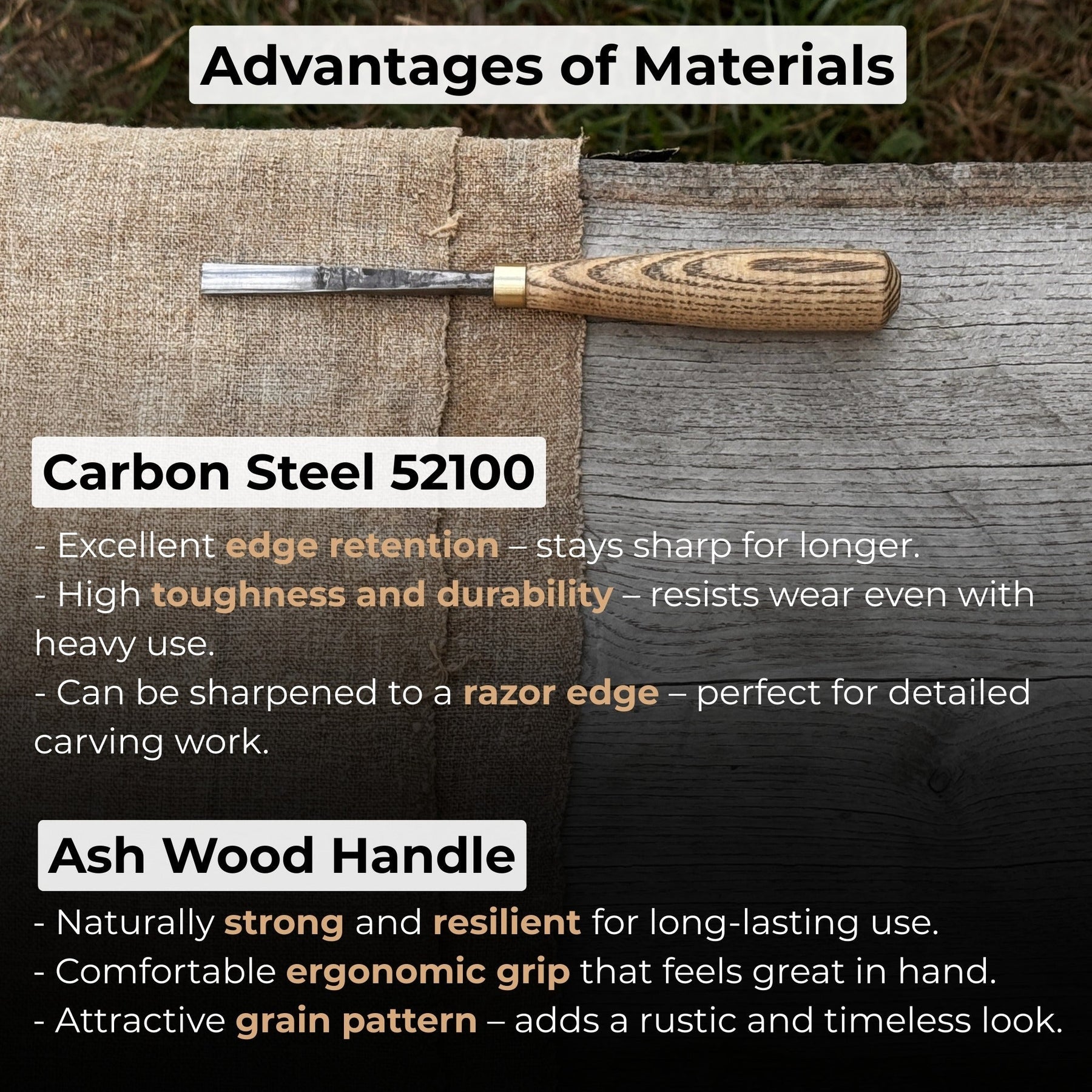 Straight Wood Carving Gouge, 5 - 12 mm (0.20 - 0.47 inches) detail view by Sharky Forged Steel Tools