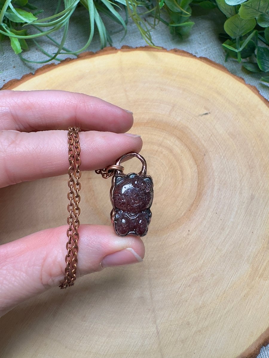 Strawberry Quartz Hello Kitty Necklace by Copper Ashes