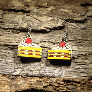 Strawberry Shortcake Wooden Earrings | Dessert Food Jewelry by Cate's Concepts, LLC