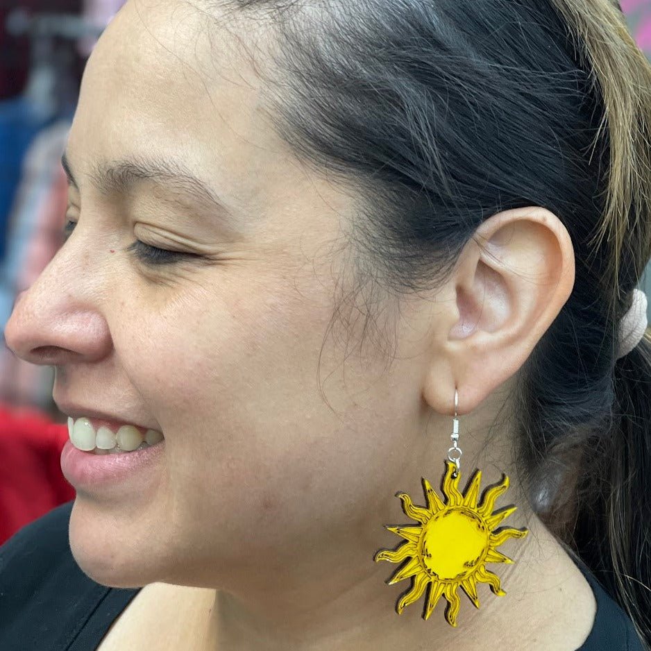 Sun and Moon Wooden Dangle Earrings | Celestial Jewelry