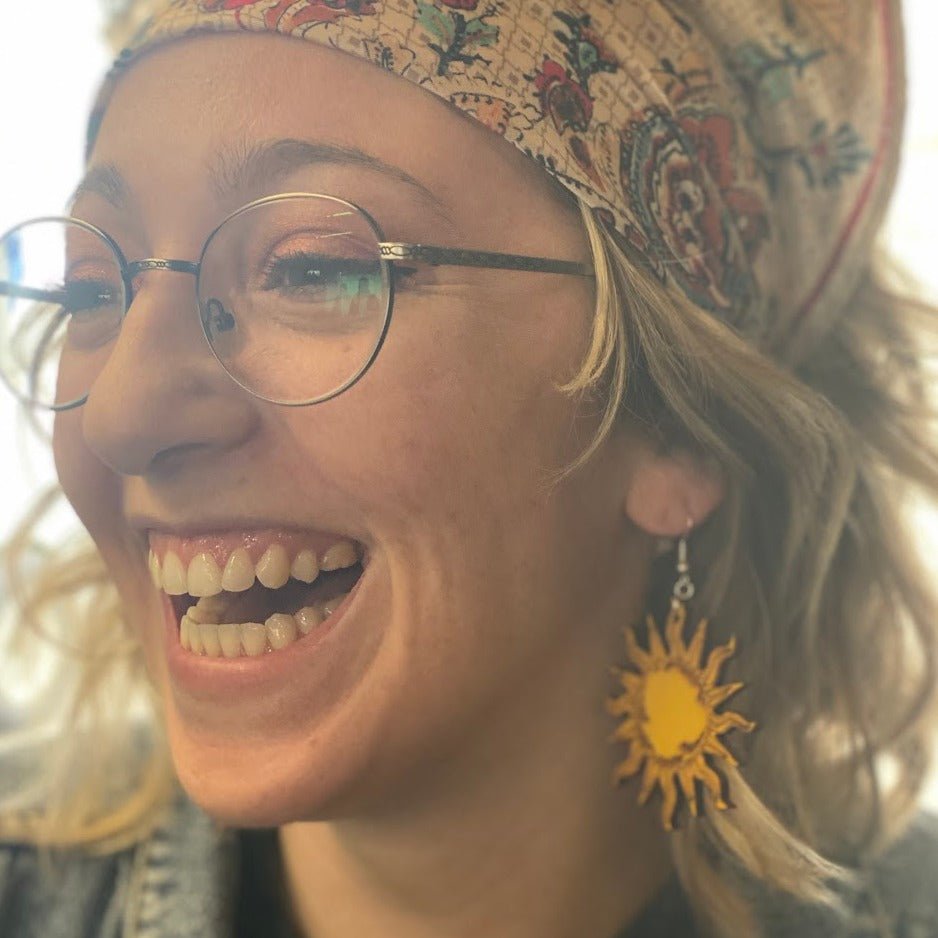 Sun and Moon Wooden Dangle Earrings | Celestial Jewelry