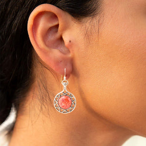 Sun Orange Sponge Coral Golden Drop Earrings detail view by Barse Jewelry
