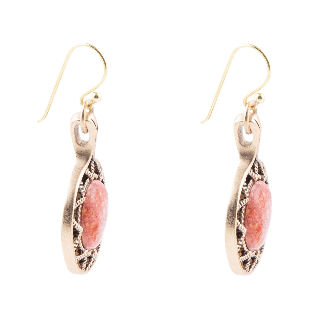 Sun Orange Sponge Coral Golden Drop Earrings detail view by Barse Jewelry