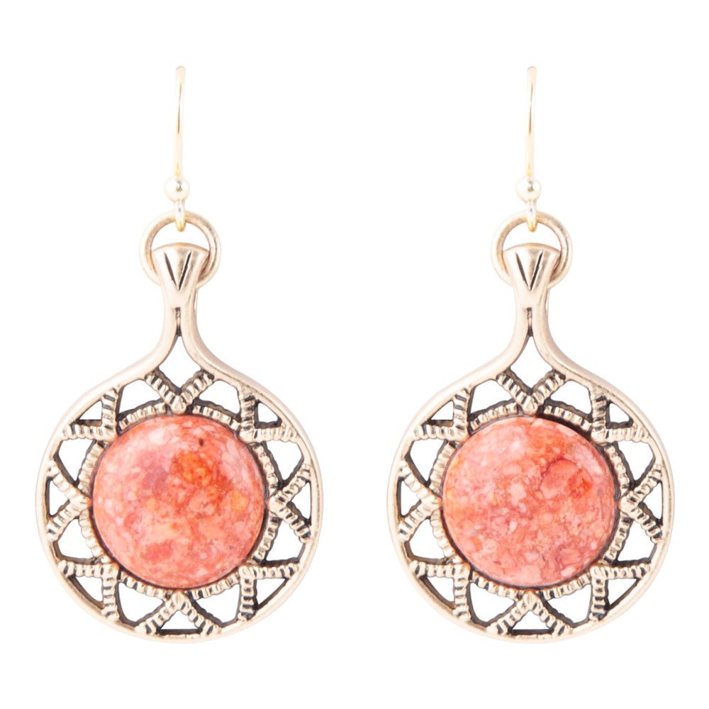 Sun Orange Sponge Coral Golden Drop Earrings by Barse Jewelry