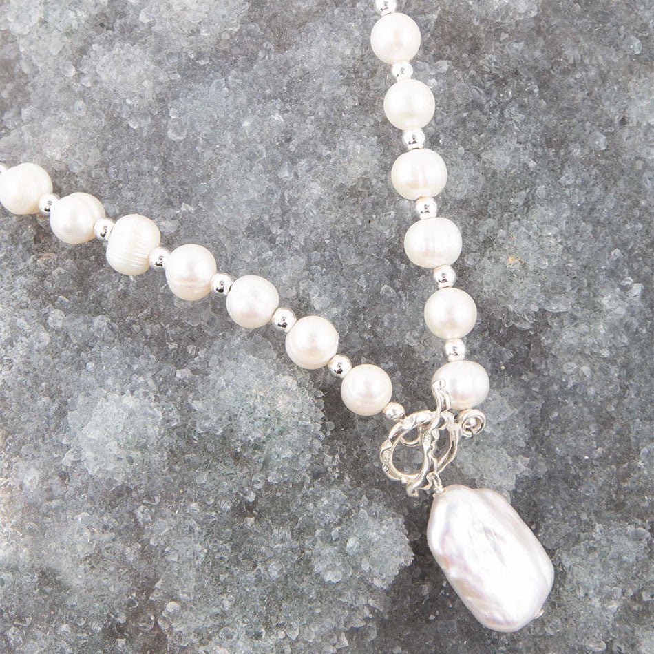 Sunday Best Pearl Toggle Necklace detail view by Barse Jewelry
