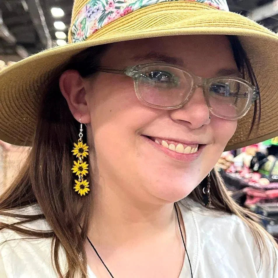Sunflower Chain Wooden Earrings | Boho Floral Jewelry by Cate's Concepts, LLC, handmade jewelry detail photo 2