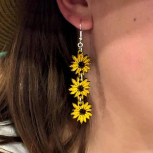 Sunflower Chain Wooden Earrings | Boho Floral Jewelry by Cate's Concepts, LLC, handmade jewelry detail photo 3