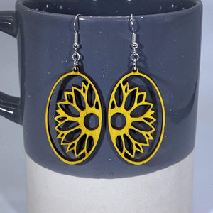 Sunflower Cutout Wooden Earrings | Floral Nature Jewelry by Cate's Concepts, LLC, handmade jewelry detail photo 2