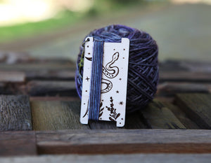 Crescent Moon & Stars Snake WPI Ruler with Forest Plants Yarn Gauge Tools by Mountaintop Yarn