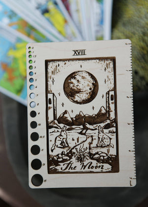 Maple Wood Moon Tarot Card Knitting Needle Gauge & 5" Ruler detail view 4 by Mountaintop Yarn