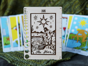 Maple Wood Moon Tarot Card Knitting Needle Gauge & 5" Ruler detail view 5 by Mountaintop Yarn