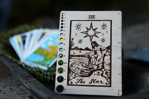 Maple Wood Moon Tarot Card Knitting Needle Gauge & 5" Ruler detail view 9 by Mountaintop Yarn