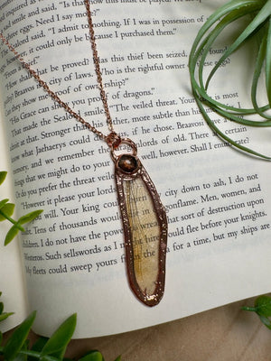 Sunstone and Dragonfly Wing Necklace detail view by Copper Ashes
