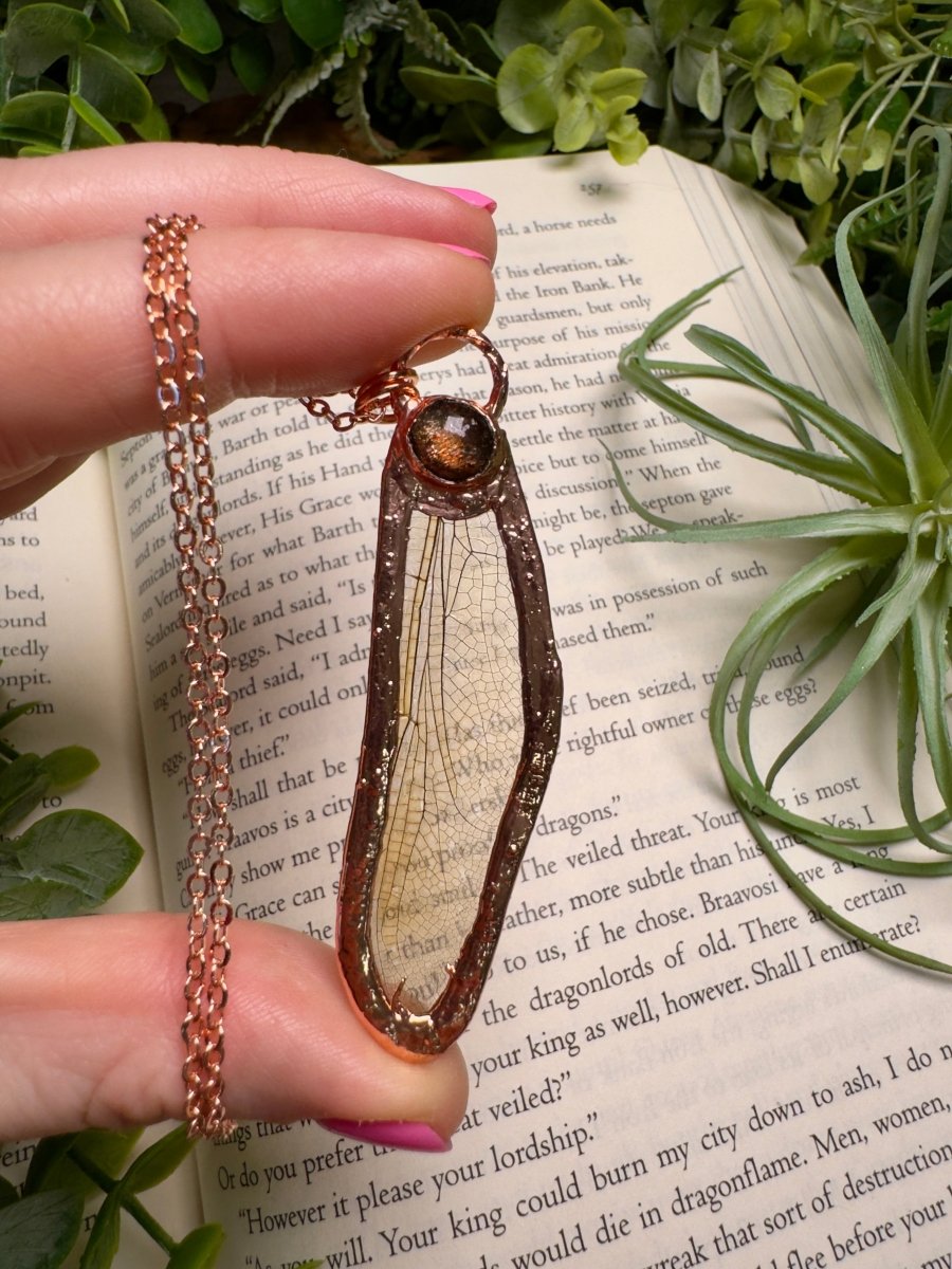 Sunstone and Dragonfly Wing Necklace by Copper Ashes
