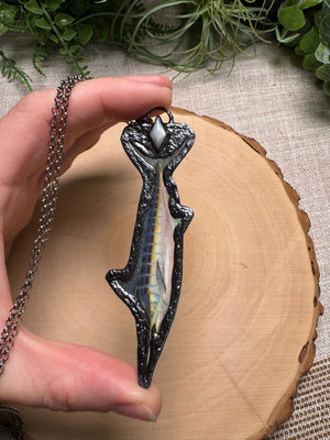 Swordfish and Shell Necklace detail view by Copper Ashes