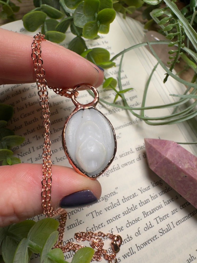 Synthetic White Jade Yoni Necklace by Copper Ashes