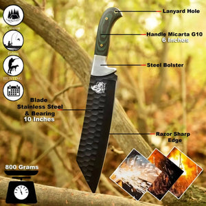 Green Micarta Handle Forged Machete – Full Tang Stainless Steel Outdoor Knife by JW SteelCrafts, Damascus knife main product photo