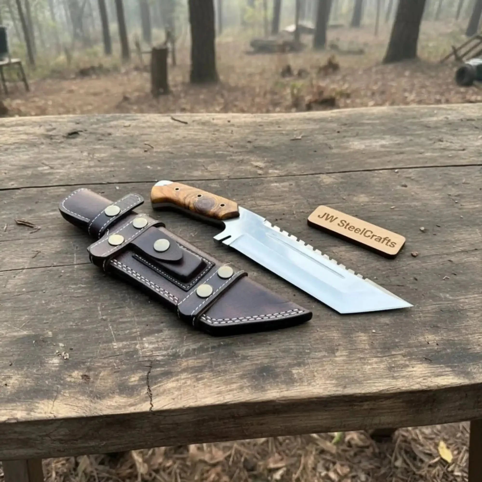 Stainless Steel Tracker Knife with Rosewood Handle | Full Tang Outdoor Knife by JW SteelCrafts, Damascus knife main product photo