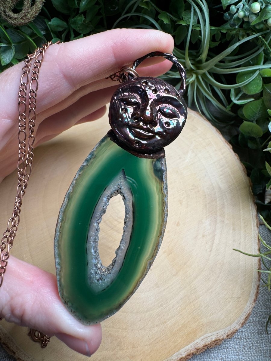 Tara- Green Agate Goddess Necklace detail view by Copper Ashes