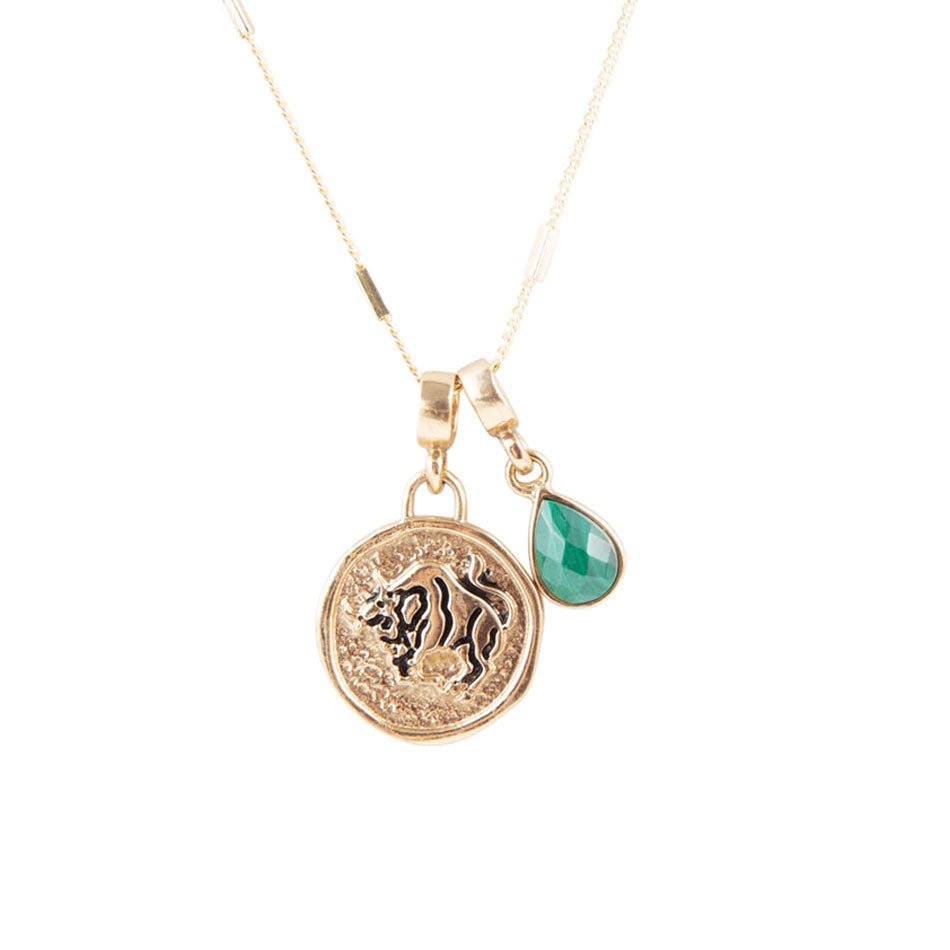 Taurus - Zodiac Green Malachite Golden Charm Necklace by Barse Jewelry