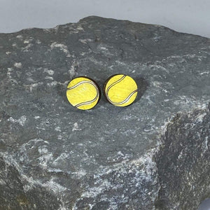Tennis Ball Wooden Dangle Earrings | Sports Jewelry by Cate's Concepts, LLC, handmade jewelry detail photo 2