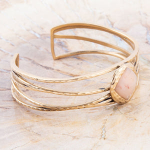 Terra Peach Moonstone and Golden Cuff Bracelet detail view by Barse Jewelry