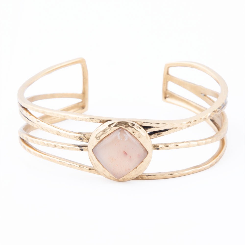 Terra Peach Moonstone and Golden Cuff Bracelet detail view by Barse Jewelry