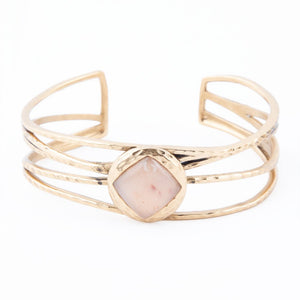 Terra Peach Moonstone and Golden Cuff Bracelet detail view by Barse Jewelry