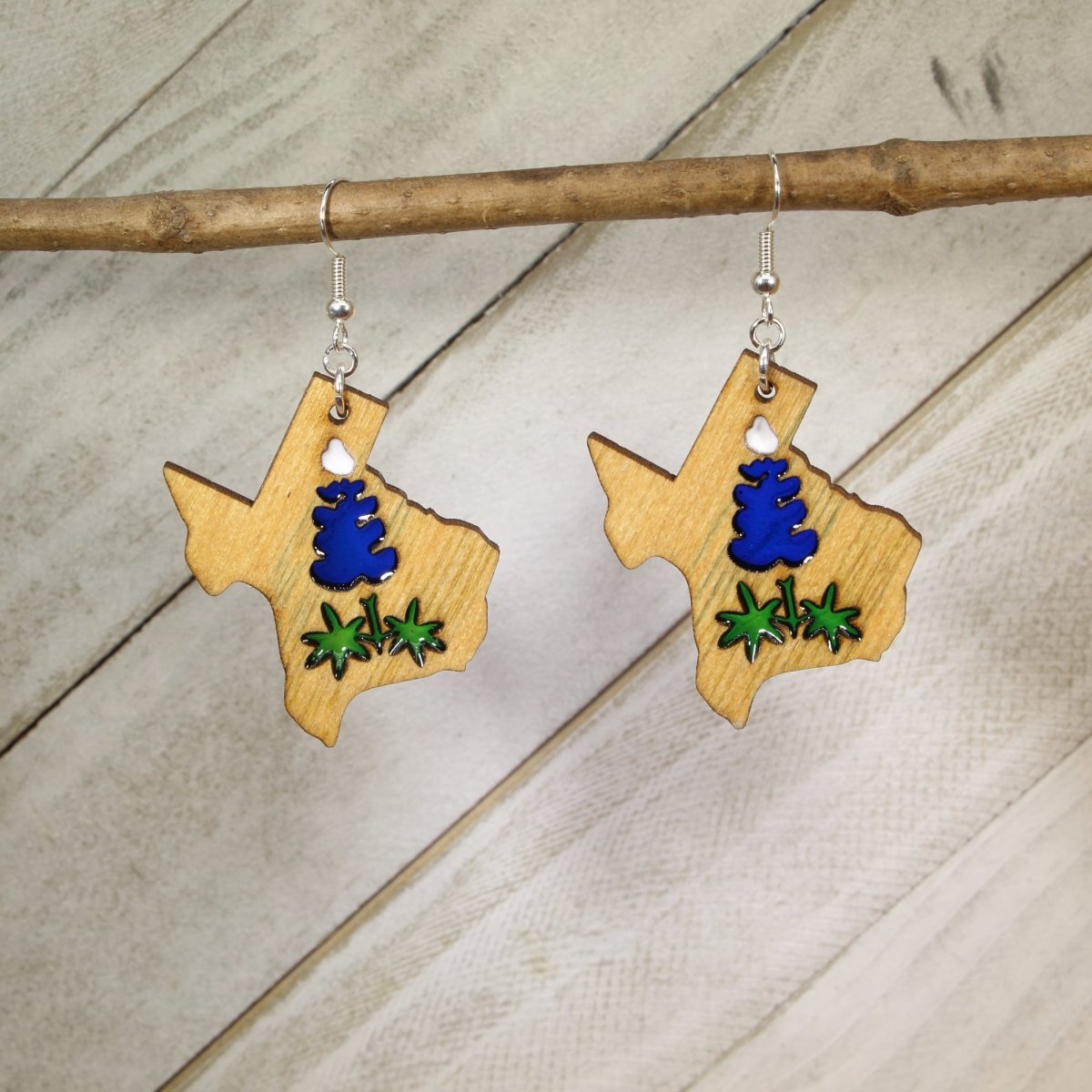 Texas Bluebonnet Wood Resin Earrings | Texas Wildflower Jewelry by Cate's Concepts, LLC, handmade jewelry main product photo