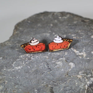 Pumpkin Pie Wooden Dangle Earrings | Thanksgiving Dessert Jewelry detail view by Cate's Concepts, LLC