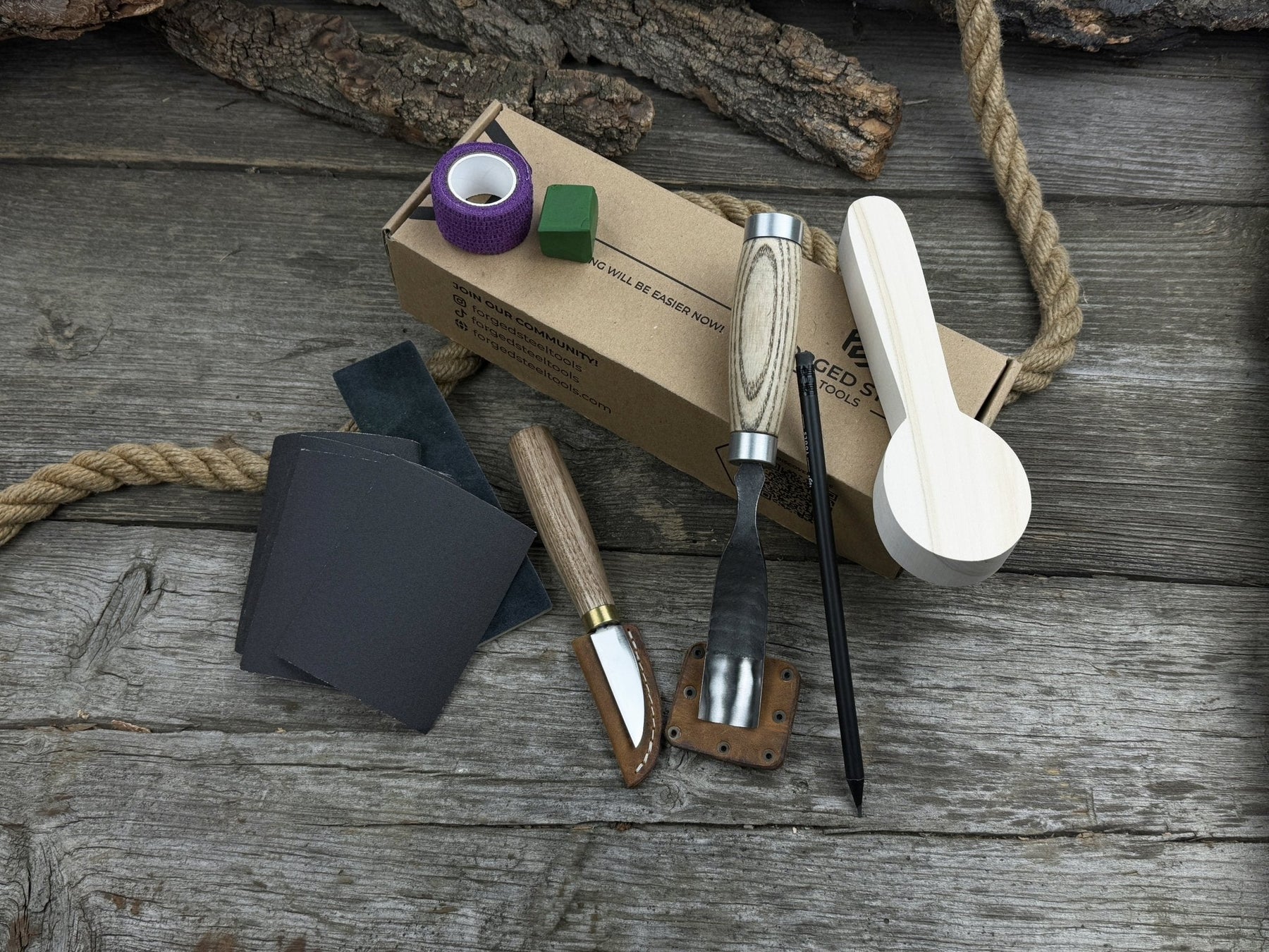 The Perfect Spoon Carving Kit for Beginners detail view by Sharky Forged Steel Tools