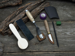 The Perfect Spoon Carving Kit for Beginners detail view by Sharky Forged Steel Tools