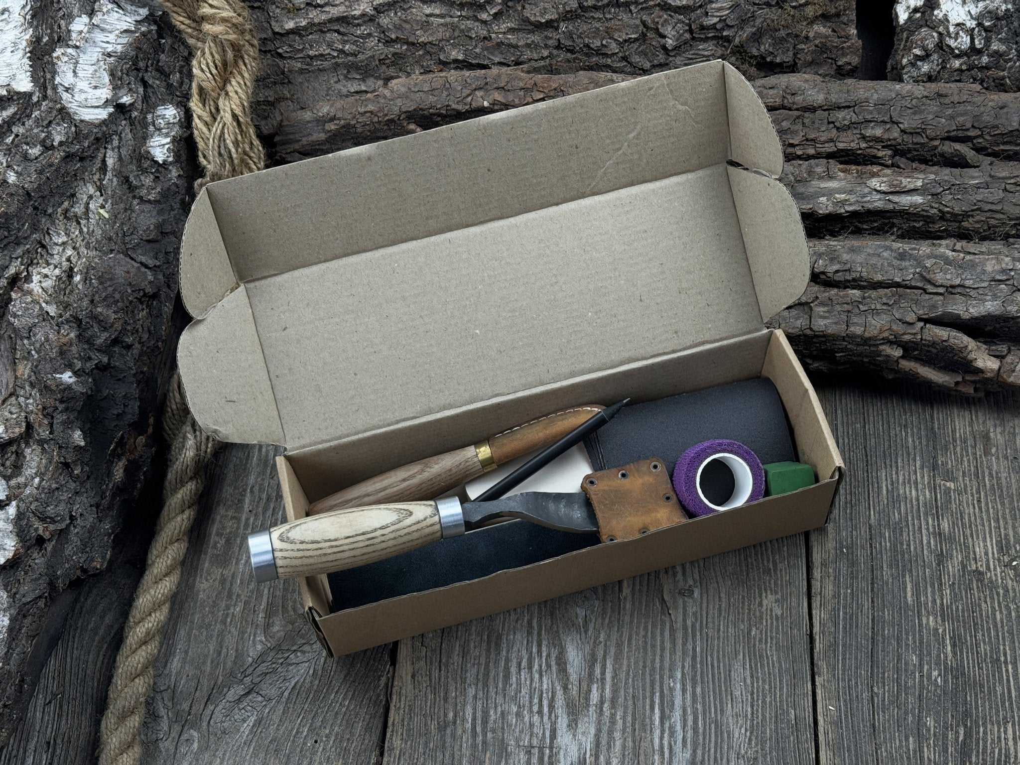 The Ultimate Beginner’s Spoon Carving Kit detail view by Sharky Forged Steel Tools