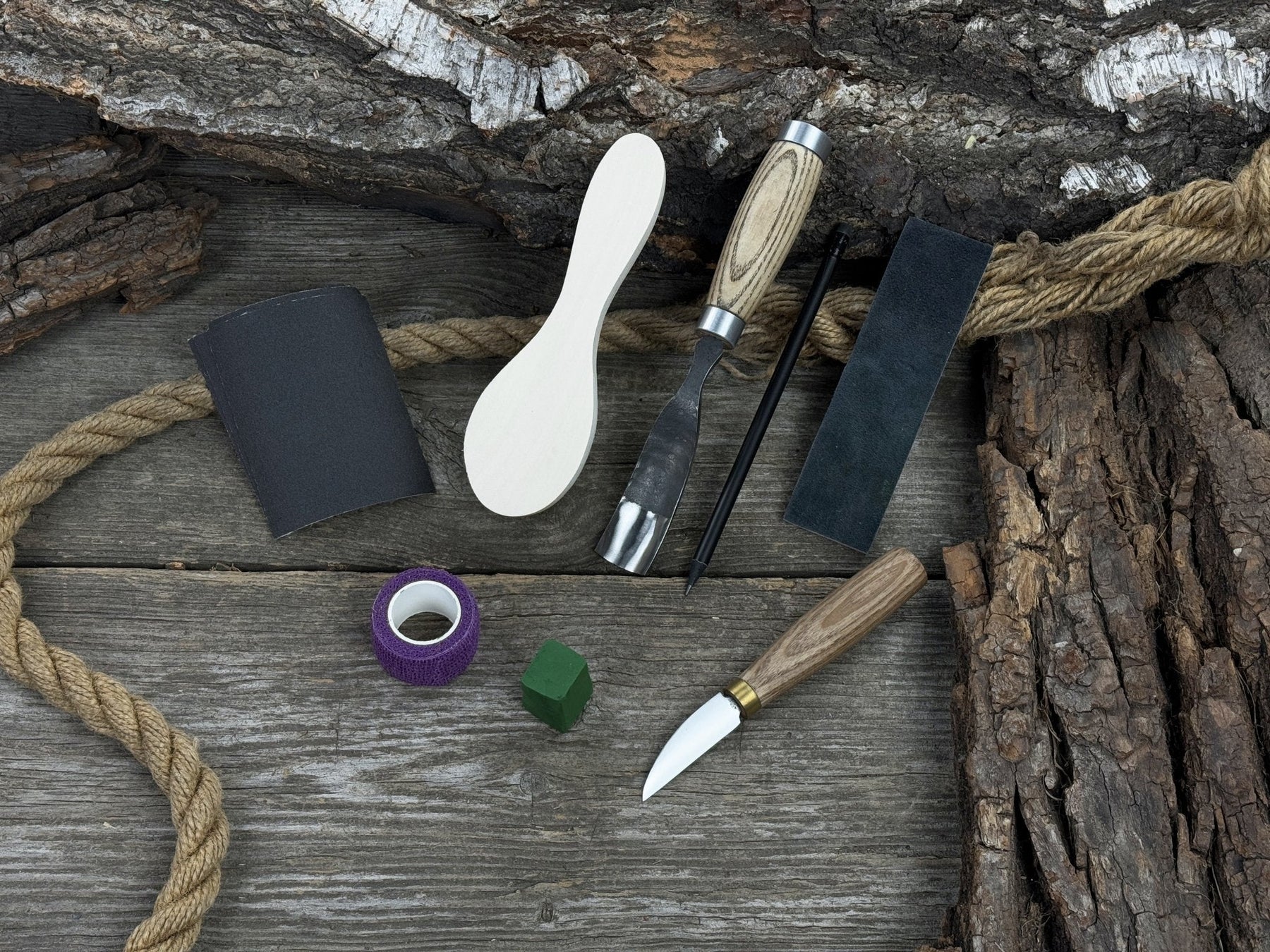The Ultimate Beginner’s Spoon Carving Kit detail view by Sharky Forged Steel Tools
