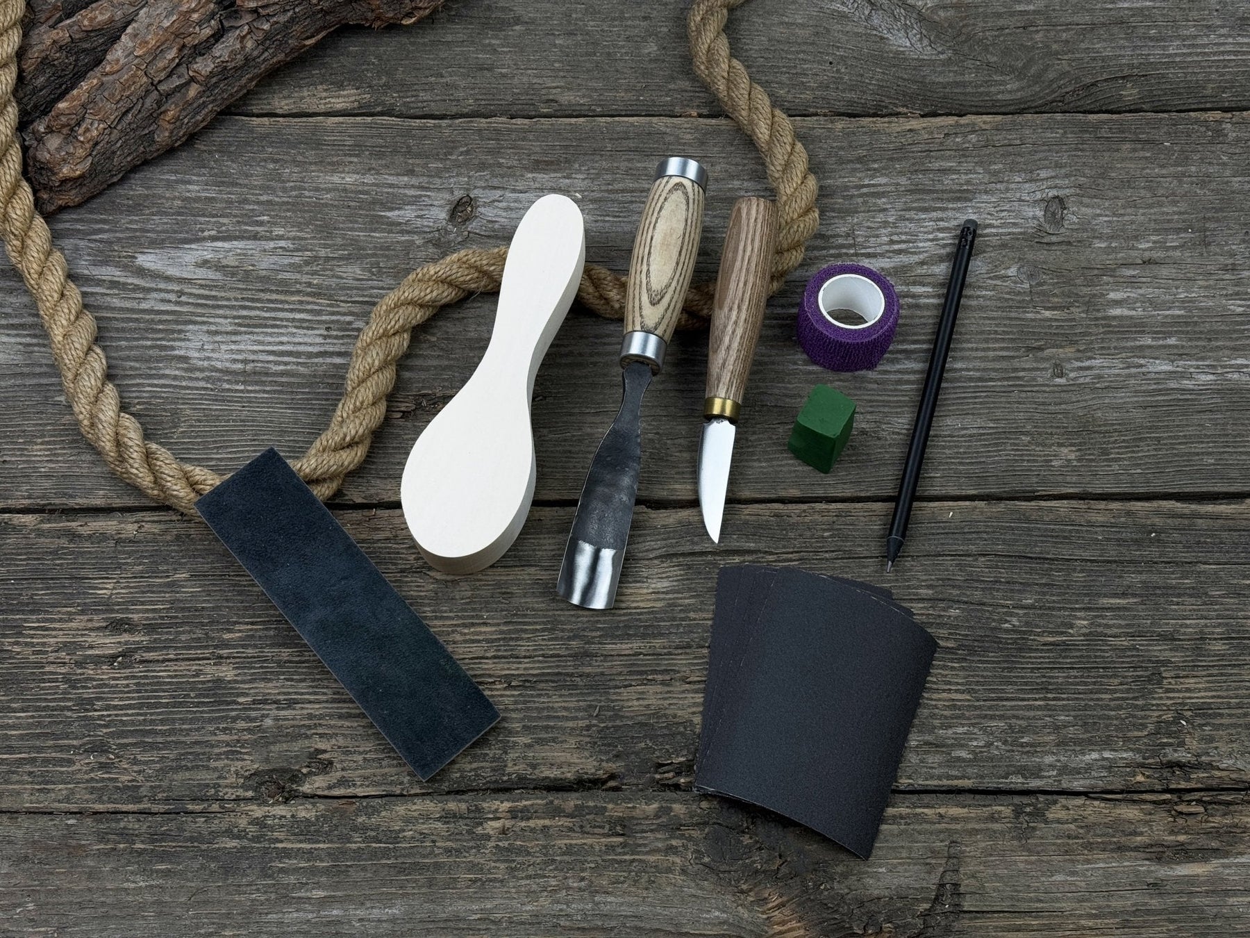 The Ultimate Beginner’s Spoon Carving Kit detail view by Sharky Forged Steel Tools