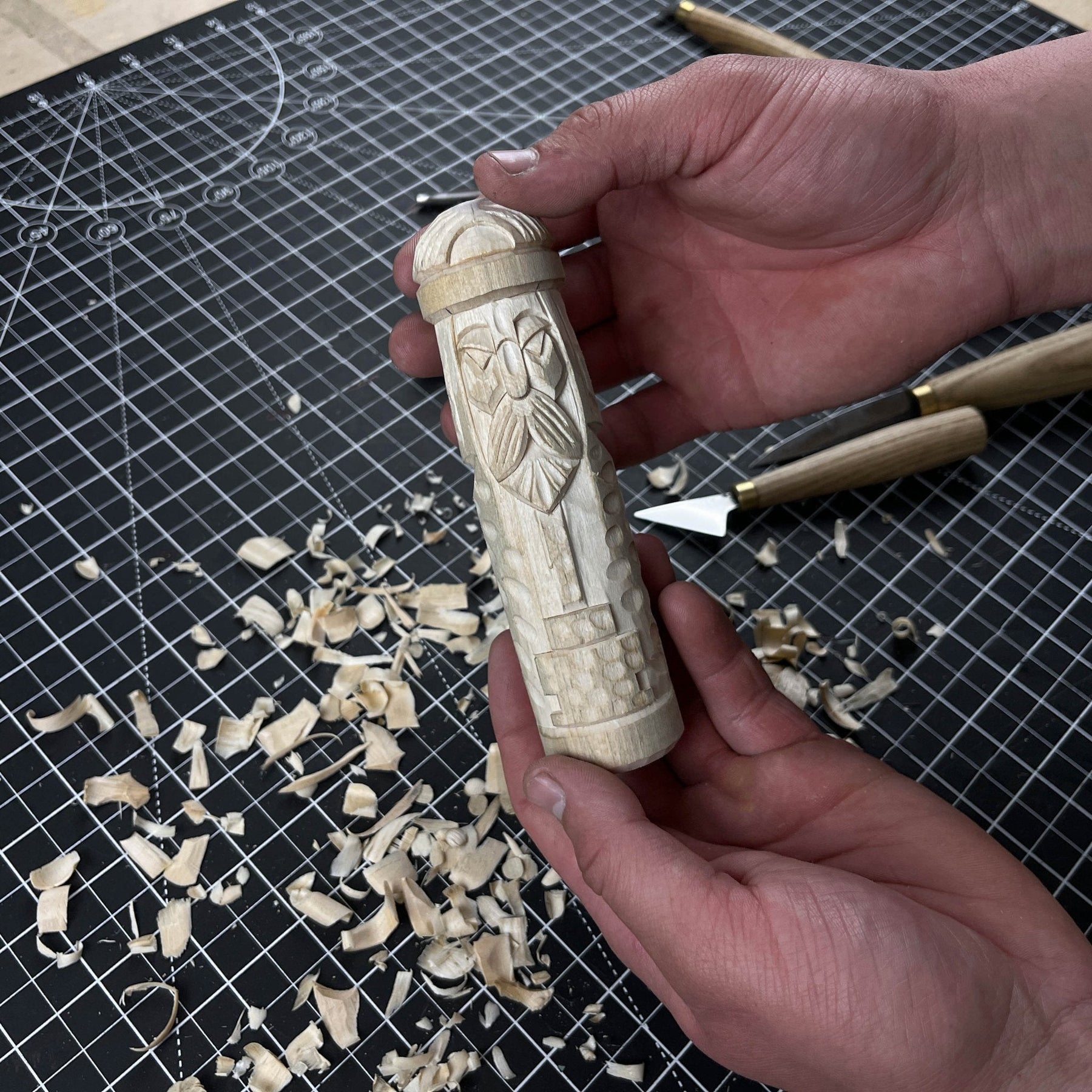 Thor Wooden Figurine – 14 cm (5.7 inches) Hand-Carved Norse God of Thunder and Strength detail view by Sharky Forged Steel