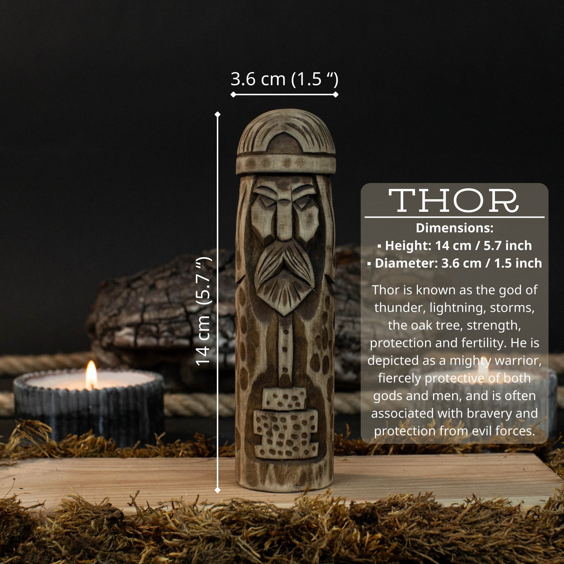 Thor Wooden Figurine – 14 cm (5.7 inches) Hand-Carved Norse God of Thunder and Strength detail view by Sharky Forged Steel