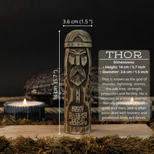 Thor Wooden Figurine – 14 cm (5.7 inches) Hand-Carved Norse God of Thunder and Strength detail view by Sharky Forged Steel
