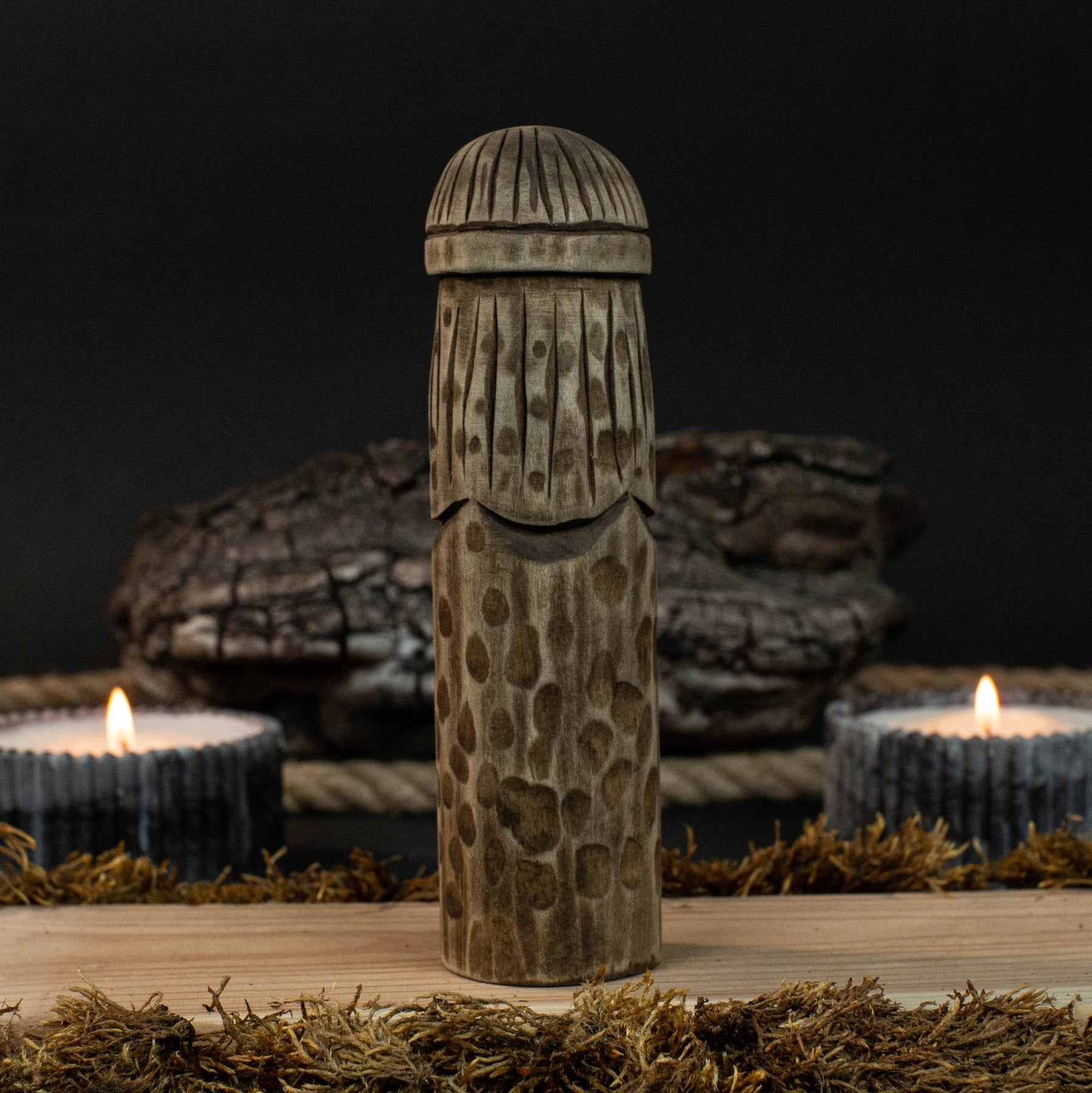 Thor Wooden Figurine – 14 cm (5.7 inches) Hand-Carved Norse God of Thunder and Strength detail view by Sharky Forged Steel