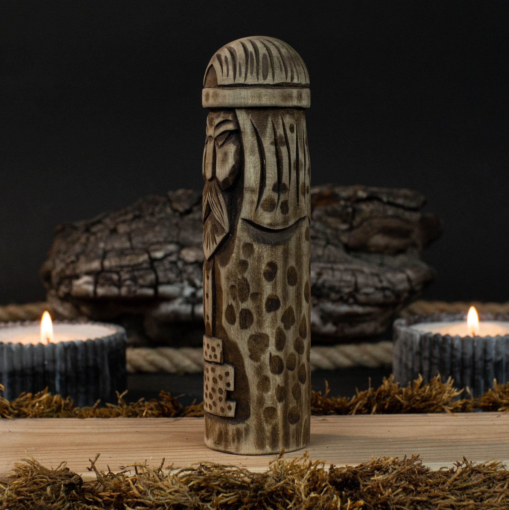 Thor Wooden Figurine – 14 cm (5.7 inches) Hand-Carved Norse God of Thunder and Strength detail view by Sharky Forged Steel
