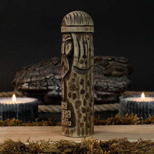 Thor Wooden Figurine – 14 cm (5.7 inches) Hand-Carved Norse God of Thunder and Strength detail view by Sharky Forged Steel