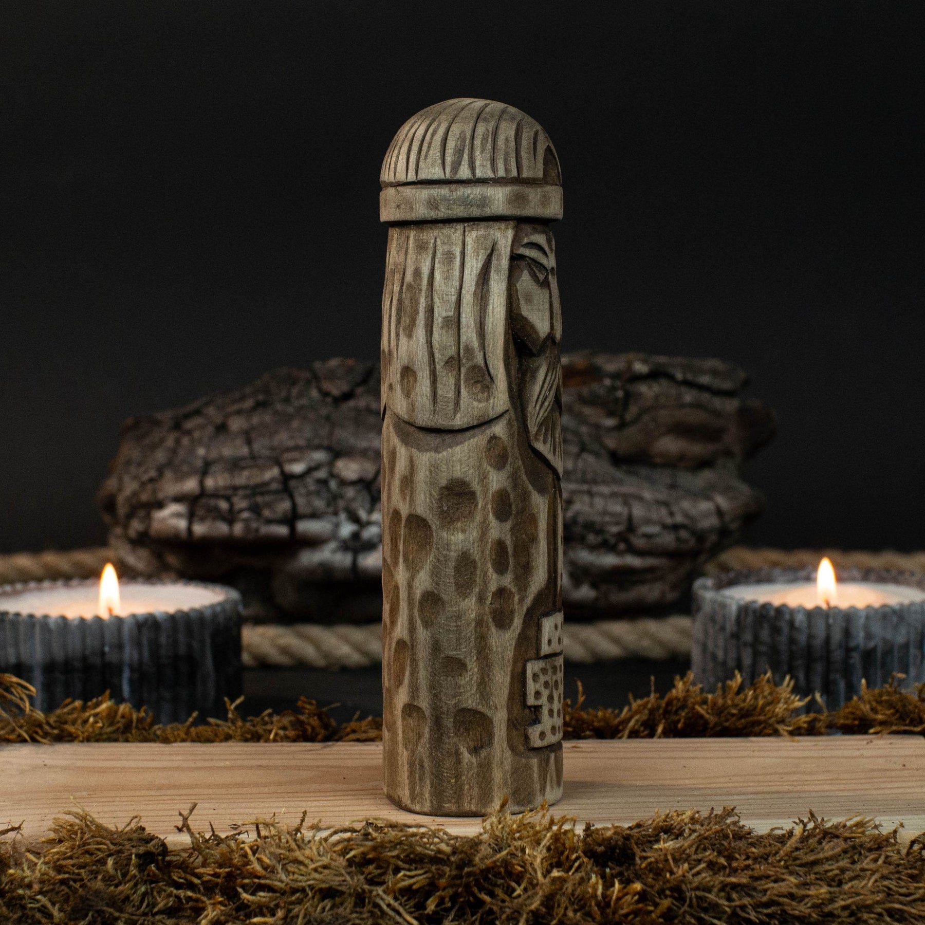 Thor Wooden Figurine – 14 cm (5.7 inches) Hand-Carved Norse God of Thunder and Strength detail view by Sharky Forged Steel