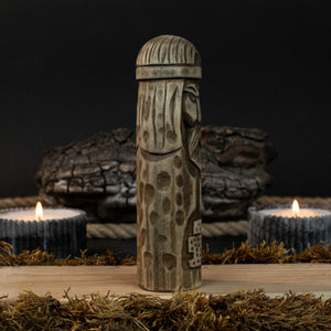 Thor Wooden Figurine – 14 cm (5.7 inches) Hand-Carved Norse God of Thunder and Strength detail view by Sharky Forged Steel