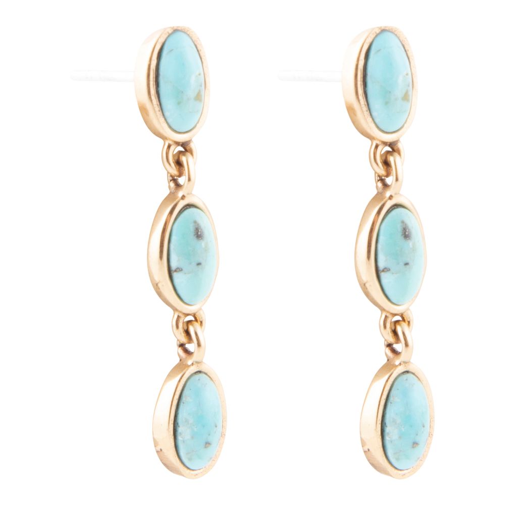 Three Times the Blue Turquoise Golden Drop Earrings detail view by Barse Jewelry