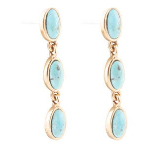 Three Times the Blue Turquoise Golden Drop Earrings detail view by Barse Jewelry